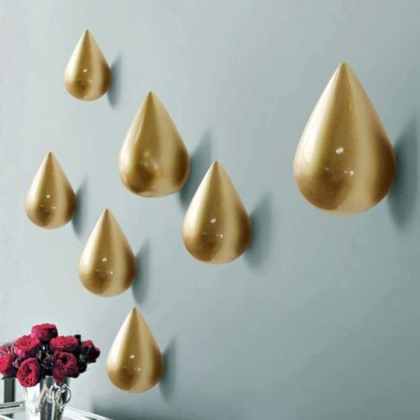 Sæt med 7 Creative Teardrop frakkekrog Krog Vægdekor Moderne dekoration, guld