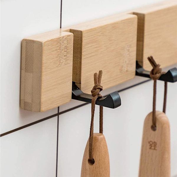Moderne vægkrog, knagerække i træ Foldbar bambus knagerække med 4/5 bevægelige kroge til jakker 4 hooks 4 hooks