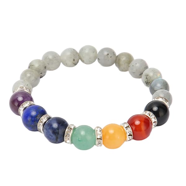 Chakra Pärlarmband Elastisk Snöre Stresslindring Meditation Healing Grå