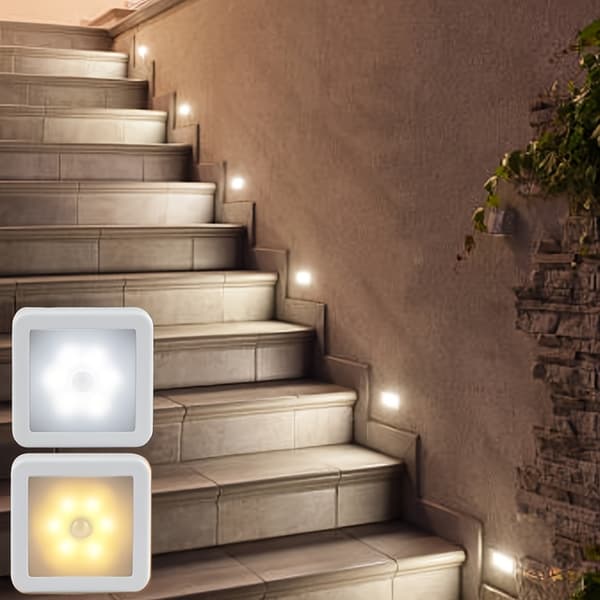 Motion Sensor Stair Wall Light 6 LED Battery Operated Wireless Night Light for Under Cabinet Hallway Warm Light