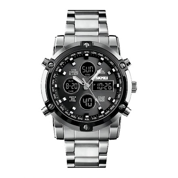 Digital Analog Watch i rostfritt stål 1389 - 48 Mm - Silver