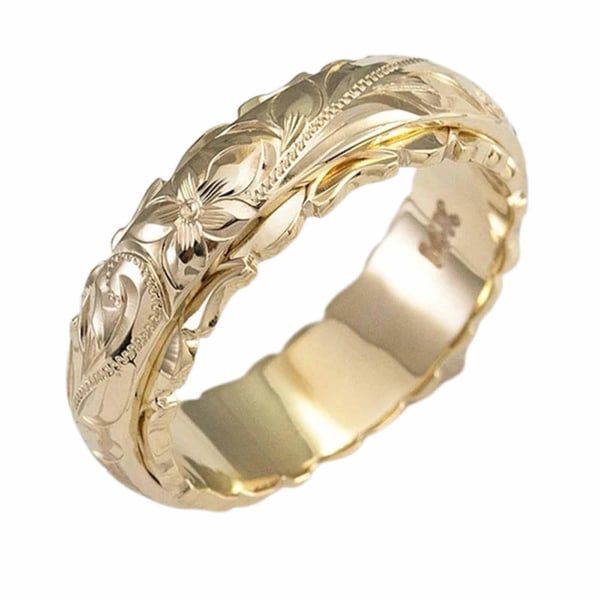 Bröllop band hand snidade vintage legering kvinnor Rose Flower Ring Engagemang Golden US 8