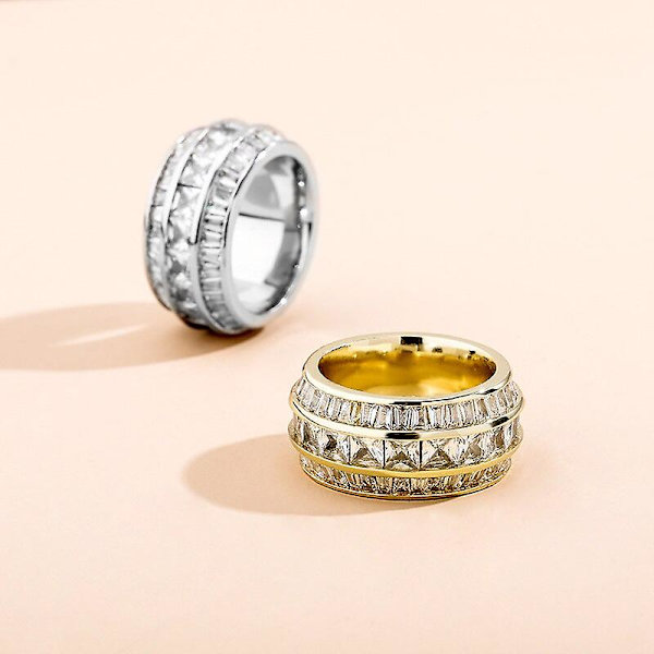 Hip Hop Baguette Zirkon Ringar Koppar Material Ring Guld Silver Färg Iced Out Cubic Zirconia Modesmycken Gold