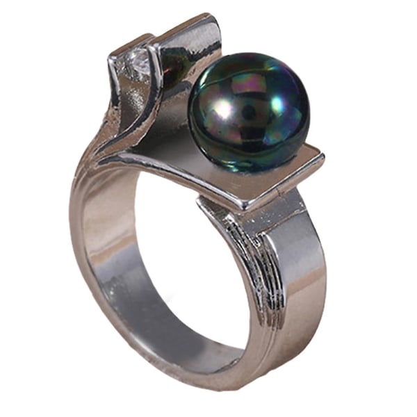 Mode Kvinnor Faux Pearl Geometrisk Finger Ring Bröllop Engagemang Smycken Gift Blue and Silver US 6