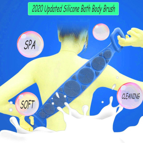 Silikone-ryg-scrubber til brusebad, silikone-kropsskrubber, 34,5 tommer ekstra lang badebørste, eksfolierende silikone Bac