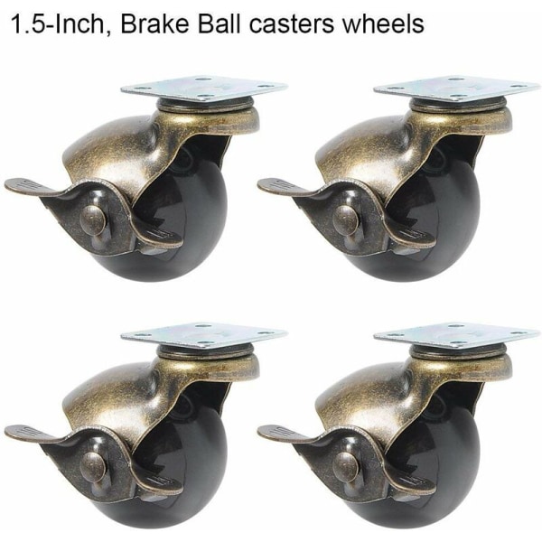 4 stk møbelbens hjul (1,5 tommer (40 mm) - med brems，