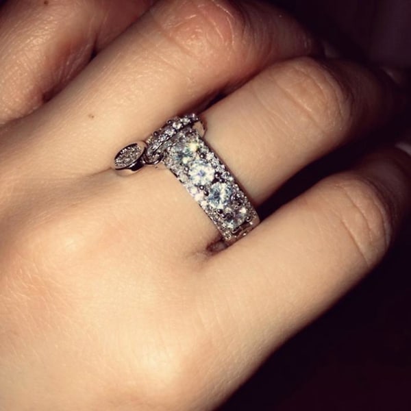Lyx Kvinnor Cubic Zirconia Inlagd Rund Charm Ring Bröllopsfest Smycken Present Rose Gold US 8