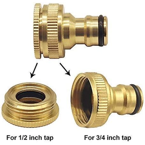 Universal badehane til haveslangeadapter, 1/2 tommer og 3/4 tommer 2-i-1 hun-til-åbningsadapter
