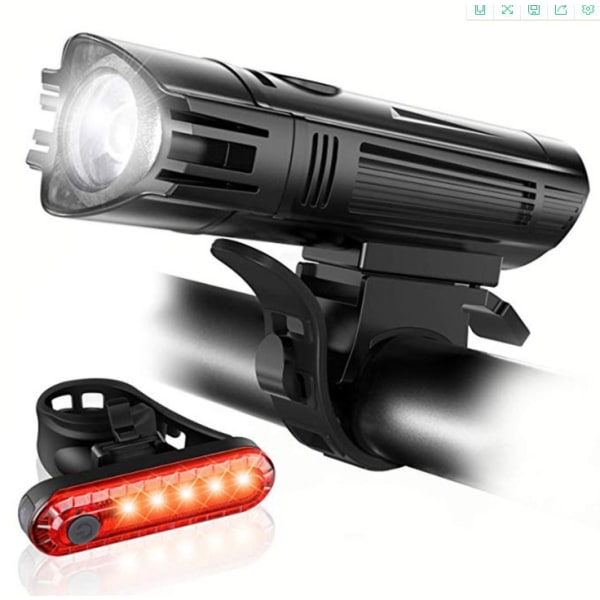 Super Bright Bike Light Set, Kraftfull LED USB Uppladdningsbar främre strålkastare och baklykta bak, 2000 mah litiumbatteri, vattentätt, 4 ljuslägen M