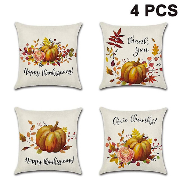 Høstputetrekk 45*45 cm For Høstdekor Sett med 4 Høsthøst gresskartema Farmhouse Pynteputetrekk til Sofa Sofa Hjemdekoratio Pumpkin Theme