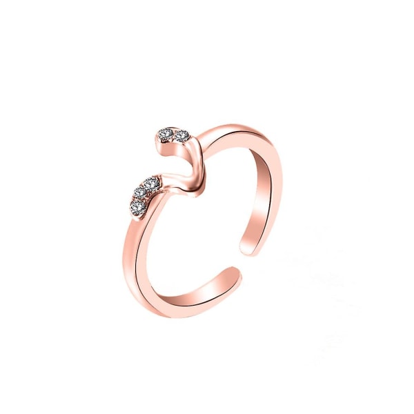 Mode Kvinnor Enkel A Till Ö Engelska Alfabetets Bokstav Rhinestone Öppen Ring Smycken Rose Gold K