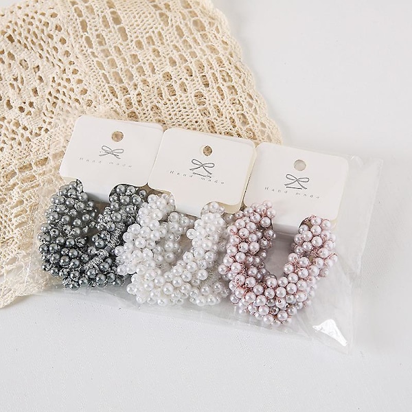 2st Full Pearl Stretch Hårband Tjock Solid Dekorativ Hästsvanshållare med hög elasticitet Huvudbonader OPP Bag gray
