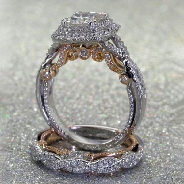 2st Fingerringar Fyrkantiga Rhinestone Dam Glittrande Galvanisering Prinsessringar För Bröllop US 8