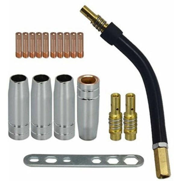 MB15AK MIG Gun Accessories Kit, 0,8 mm M6 kontaktspets + spetshållare diffusor + skyddskopp + pistolhals + plåt, 18 st