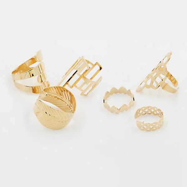 6 stk Damemode Golden Tone Leaf Heart Hollow Midi Knuckle Finger Rings Set