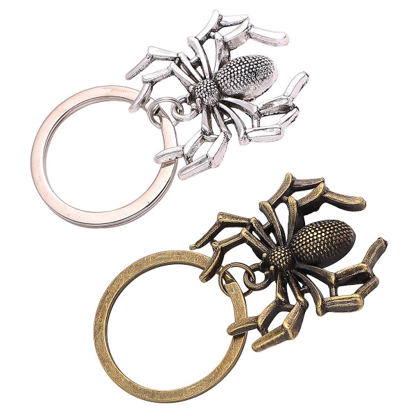 2 stk Spider Nøkkelringer Halloween Gave Nøkkelring Hengende Nøkkelring Morsomme Nøkkelringer For Mann Kvinne (sølv, bronse)