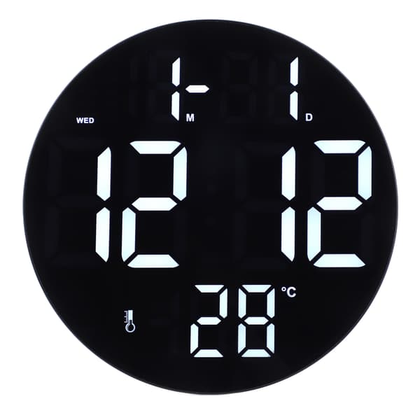 Rund Digital Väggklocka 12 24 Timmar USB-driven Tyst Modern LED Väggklocka för Vardagsrum Sovrum Klassrum Kontor