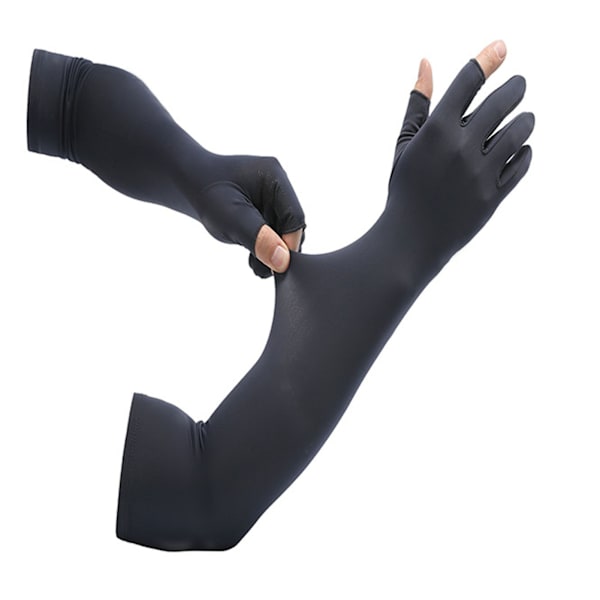 Sort 2-finger nylon silikone elastiske lette åndbare solresistente armærmer til udendørs brug