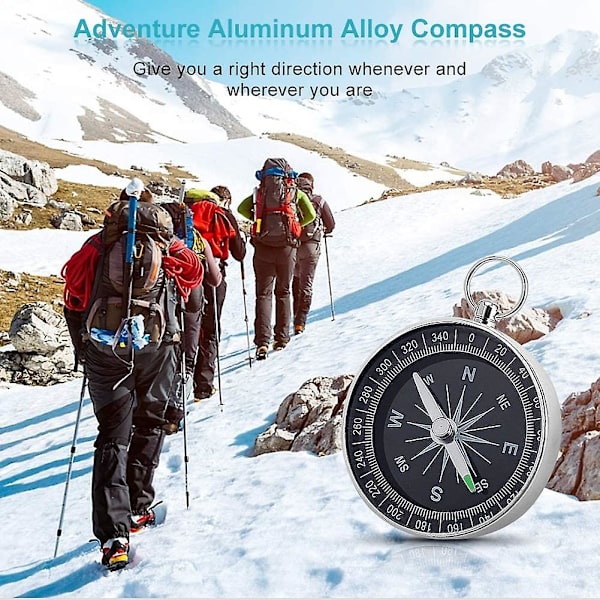 Fickkompass, minikompass, kompass med hög precision, bärbar vandringskompass i silver med aluminiumskal för resor, camping, promenader, utforskande, navigering
