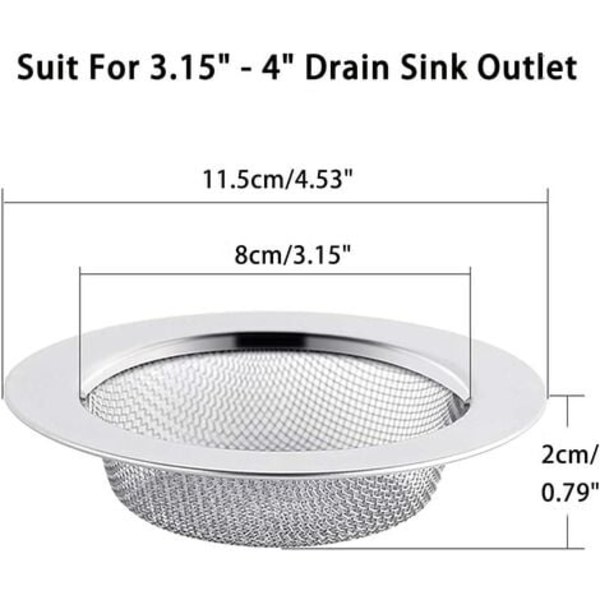 2 STÅR diskbänkssil i rostfritt stål, 11,5 cm avloppssil, diskbänkssil, diskbänkssil, diskbänkssil