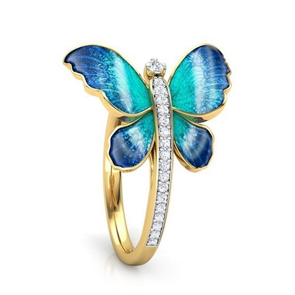 Mode Kvinder Sommerfugl Rhinestone Tynd Finger Ring Forlovelsesfest smykker US 8
