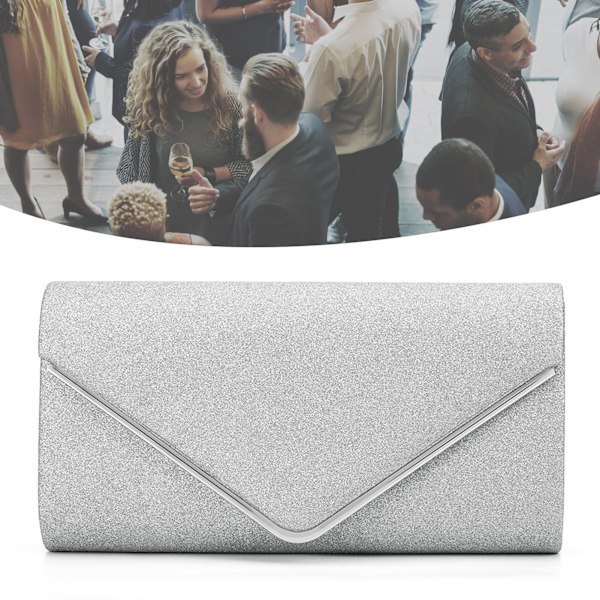 Stilig Sølv Aftenveske for Kvinner: Elegant Glitter Håndveske med Kjede for Bryllup og Fester, Perfekt for Formelle Anledninger.