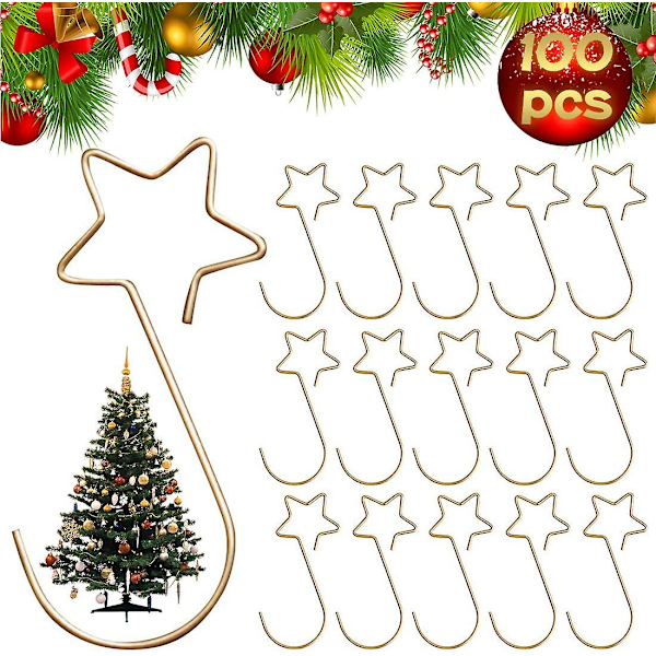Julekulekroker,100 stykker S-formede julekulekroker Juletrekulekroker S-kroker med stjerne,metall små ornamentkroker for å henge Kristus