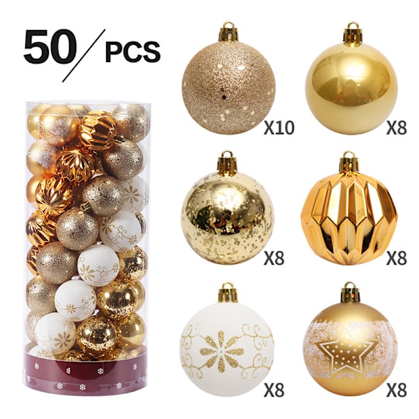 Juldekorationer 6cm,50st målade julkulor Julgranshänge Presentpaket, vit G