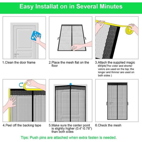 Magnetisk myggnett for dør, topp til bunn magnetisk tetning, automatisk lukking, holder frisk luft inne (120x220 cm, søt)