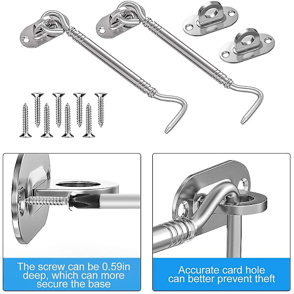 1 kpl Storm Hook ruostumattomasta teräksestä valmistettu ovikoukku oven salpa ikkunan salpa hytin oven portin lukko 4 kappaleen kiinnitysruuveilla Silver 6 inch