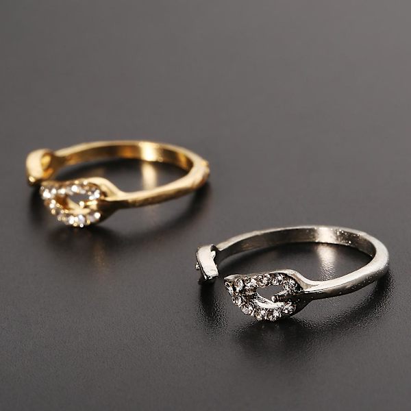Mote Dame Justerbare Rhinestones Blader Åpningsmansjett Ring Smykkegave Gold