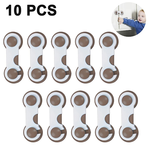 10-pack - Skåplås - Barnsäkerhetslås - Babysäkerhetslås för skåp - Babyvård - Nr 8 Vit + Kaffe