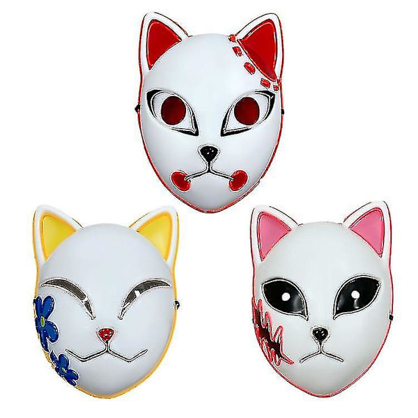 2023-halloween Glowing Mask Led Ghost Slayer Mask Cat Face Glowing Line Mask Tanjiro Lapin