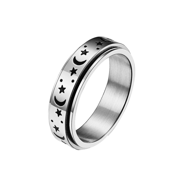 Giftering Stjerne Måne Roterbar Unisex Rund Match Finger Ring For Dating Silver US 11