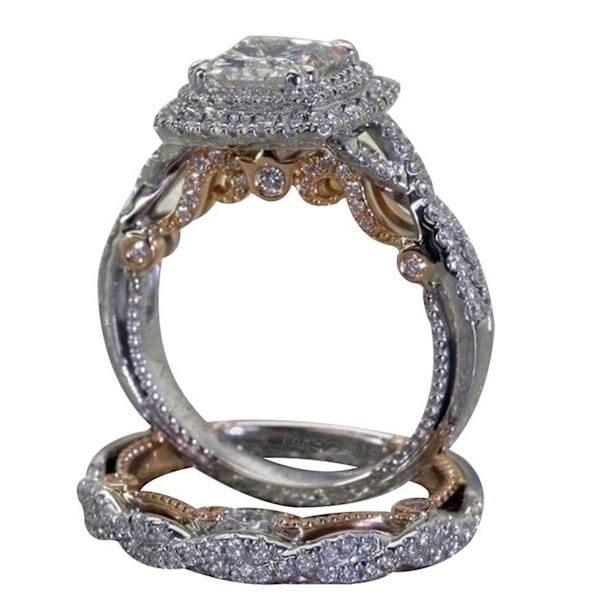 2st Fingerringar Fyrkantiga Rhinestone Dam Glittrande Galvanisering Prinsessringar För Bröllop US 10