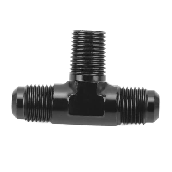 3-vejs T-formet Tee-adapter Aluminiumlegering Sort Anodiseret 6AN til 1/4 NPT-fitting