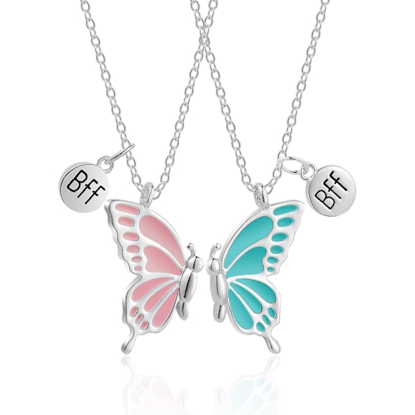 Söpöt Butterfly Bff -kaulakorut, emali Butterfly-ystävyyskaulakoru teinitytöille, naisten paras ystävä Silver