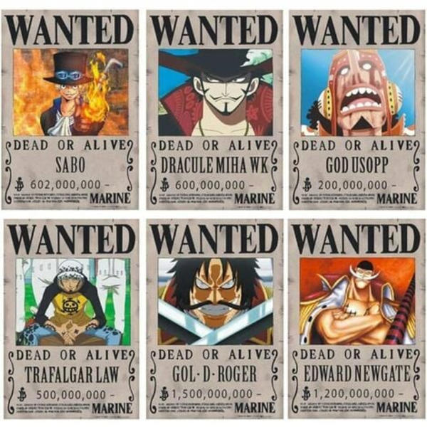 One Piece Wanted -julisteet 28,5 cm × 19,5 cm, New Edition Kraft Paper -juliste, Luffy 1,5 miljardia, 24 set