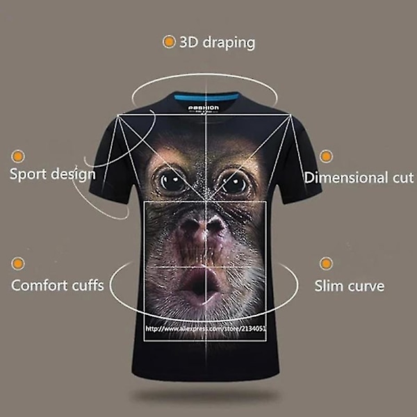 3d män T-shirt Orangutang mönster rund hals kort ärm XL