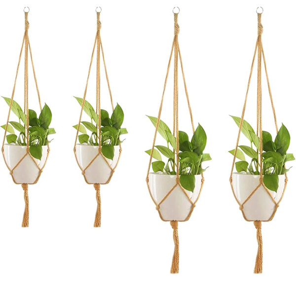 4 st Macrame Växthängare Rep Hängande Växtrep Blommor Inomhus Utomhus Trädgårdsskötsel Dekoration Lämplig för Butik Cafe Bistro Hem Balkong Uteplats