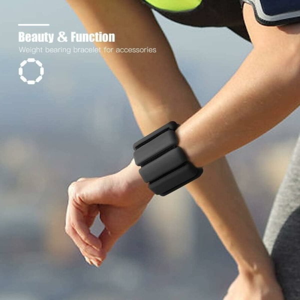 2st svart fyrkantig silikonviktsband, Yoga Cardio Pilates vikt Fitness för fot eller handled, viktarmband