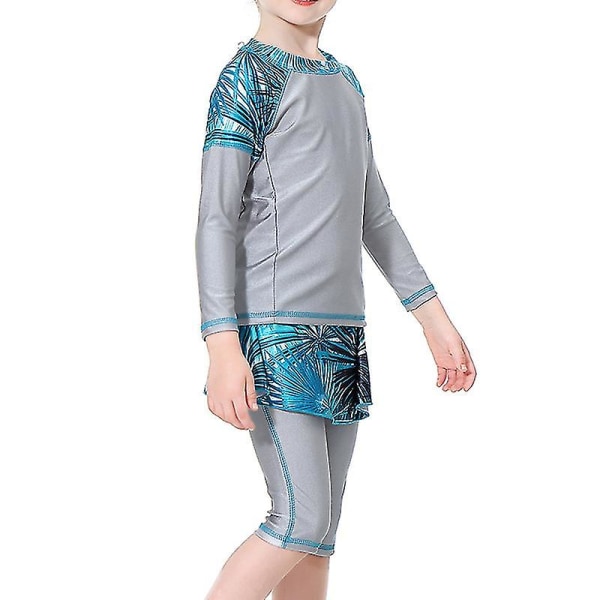 Barn Jenter Islamsk Muslim Modest Badetøy Gray 3-4 Years