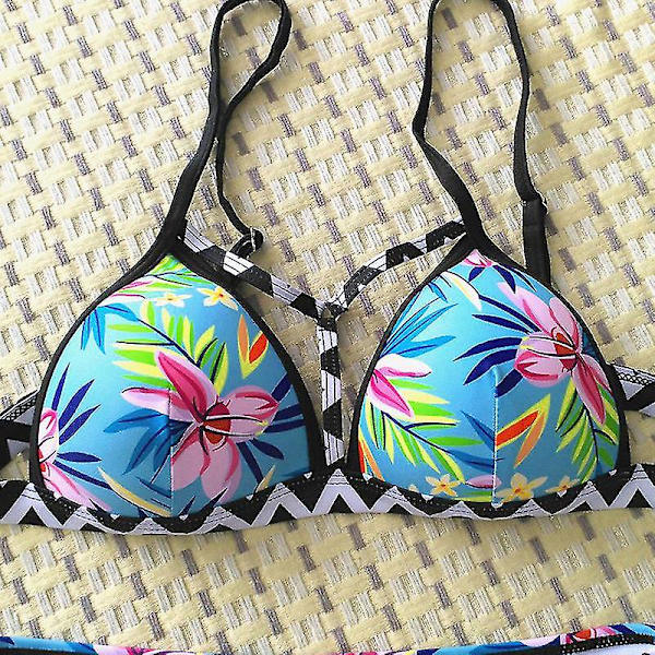 Kvinder Blomsterhøjtalje Push Up Bikini Sæt Polstret Badedragt