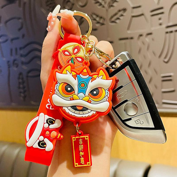 Nyttår Lion Dance Nøkkelring Anime Figur Samleobjekt Tegneserieveske Nøkkelring Anheng Bag Ornament Black