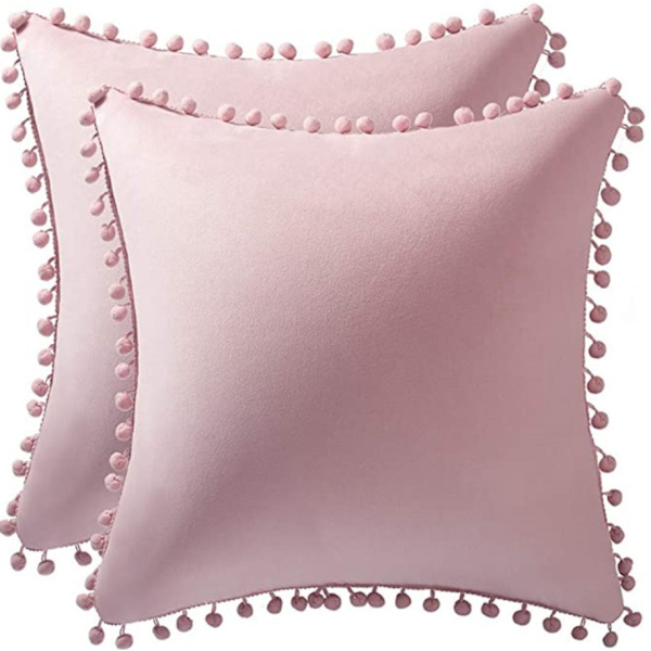 Ins tuulityyny yksivärinen villa ympärillä tavallinen pallo tyynyliina sametti yksivärinen cover (vaaleanpunainen 45*45cm),