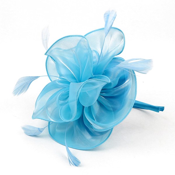 Faux Feather Net Garn Hatt Ensfarge Fascinator Bryllup Tea Party Hodeplagg Hårpynt For Lake Blue