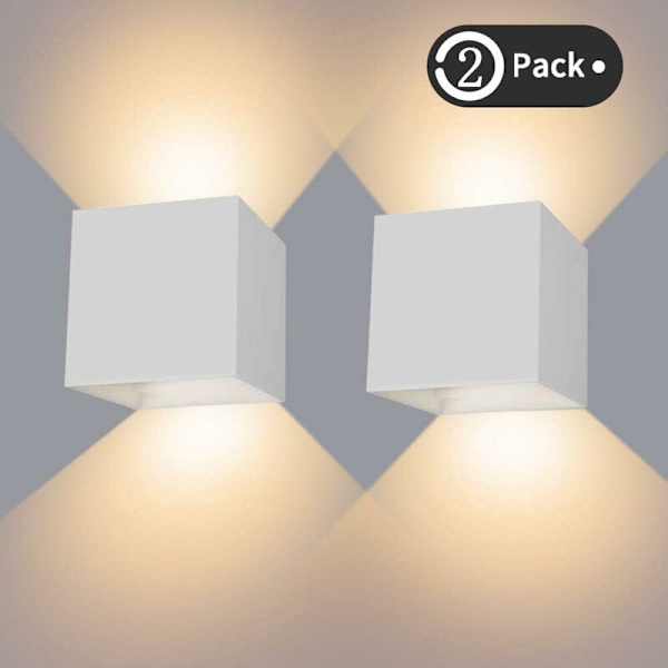 2 stk 1082 Hvid Skal 12W Dæmpbar IP65 Vandtæt LED Væglampe Up Down Design Light 3000K Varm hvid Væglampe,