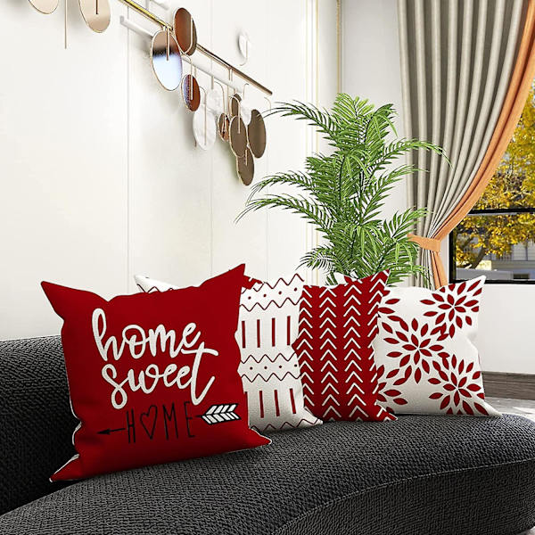 Ycoll Putetrekk Sett med 4 Lin Putetrekk Dekorative putetrekk 50*50cm Rot