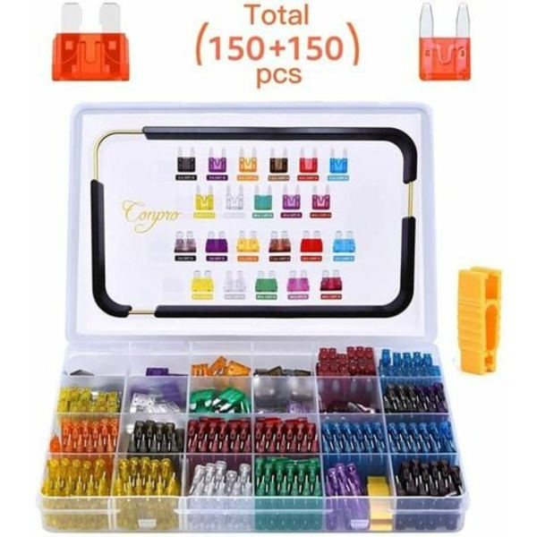 150 stk Mini bilsikring +150 stk mellomstore bilsikringer - 11 autosikringer spesifikasjoner: 2A 3A 5A 7.5A 10A 15A 20A 25A 30A 35A 40A,