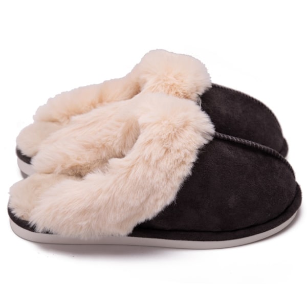 Vintervarma plysch Damtofflor Platta Skor Inomhusrutschbanor Grey 40-41(fit 38-39)